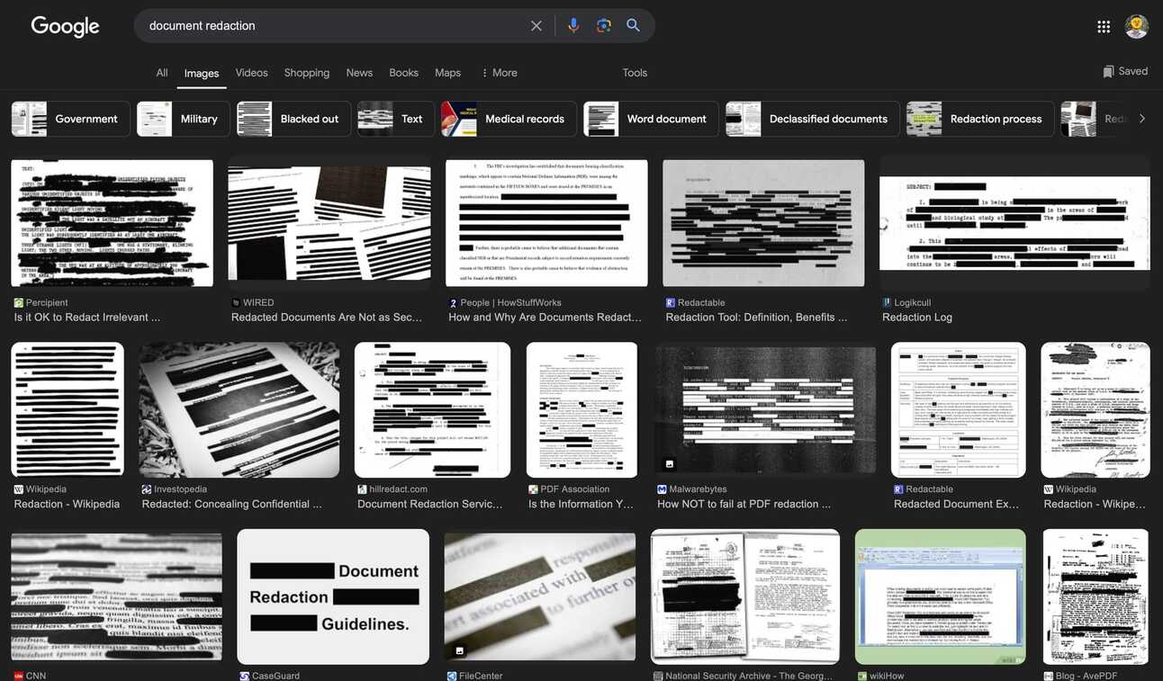 Figure 6: Google search results for &ldquo;Document Redaction&rdquo;